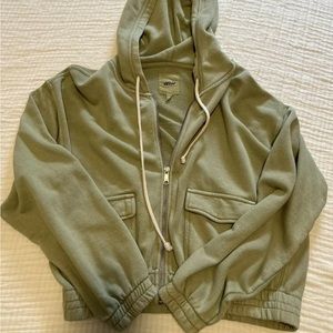 Aerie Olive Green Cropped Full Zip Hoodie Size M